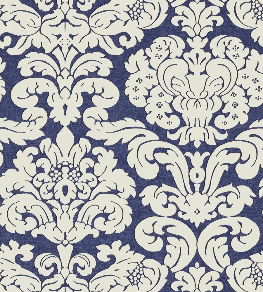 Trelawny Damask Navy wallpaper Imperial Garden Thibaut