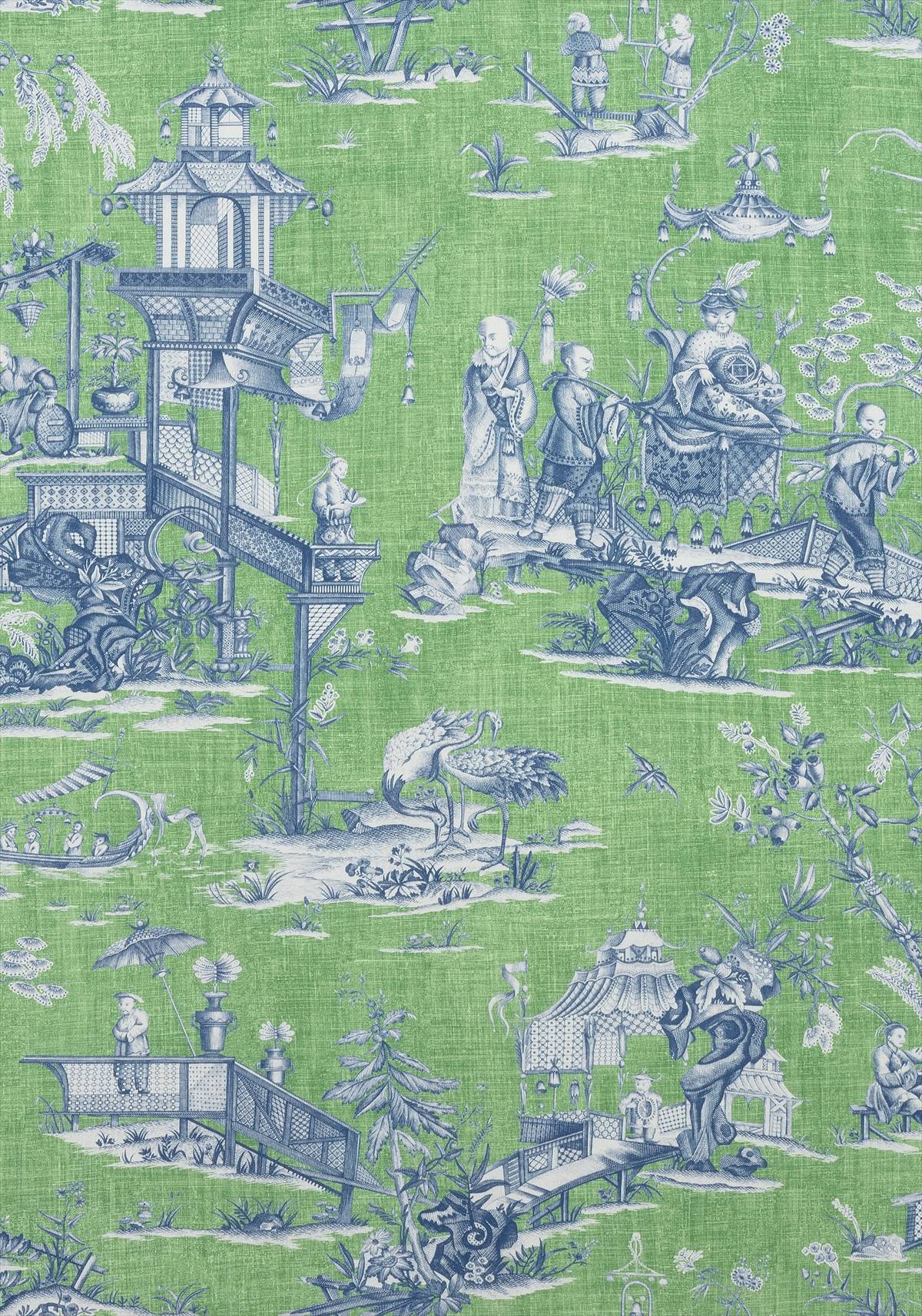 Cheng Toile Green/Blue fabric Dynasty Thibaut