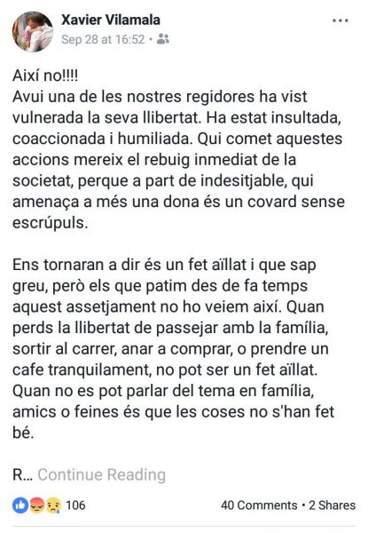 Missatge de Xavier Vilamala a les xarxes socials