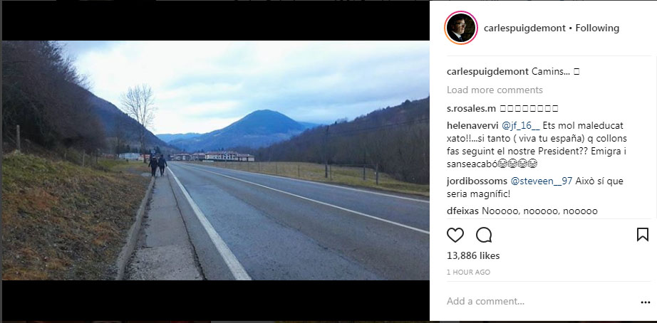 El missatge de Puigdemont a Instagram