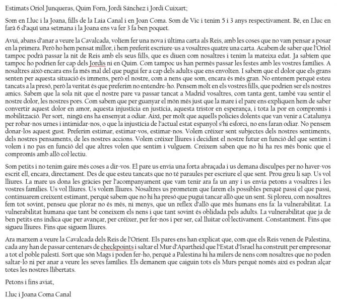 Carta d'en Lluc i la Joana