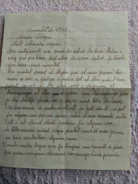 Carta de l'afusellat a la Guerra Civil