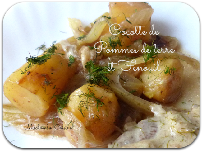 Cocotte de pommes de terre au fenouil, sauce au vin blanc et fanes de