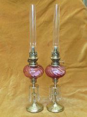 19th c cranberry glass lamps