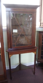 antique edwardian mahogany corner cupboard