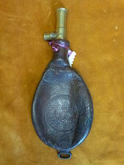 antique leather powder shot flask