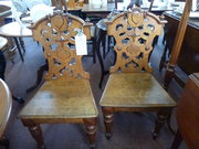 pair of victorian 1880 oak hall chairs