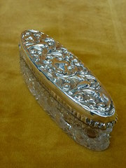 antique silver and glass dressing table pot