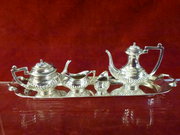 silver miniature 5 piece tea set