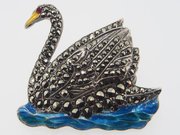 Silver macasite set swan brooc