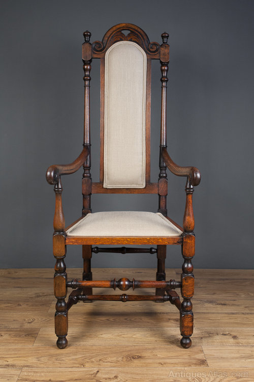 Antique Jacobean Revival Open Arm High Back Chair Jacobean Revival Open Arm High Back Chair
