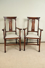 Pair of Arts  Craft Oak Carver