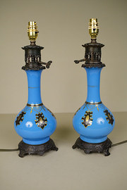 Pair of Blue Glass Urn Lamp Ba