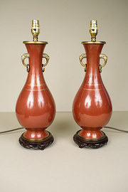 Pair of Red Closonne Lamps