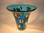 Blue Wide Rim Vase with Flower