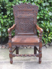 antique furniture 17thc wainscott chair carved 17thc Wainscott chair carved
