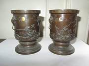 antique bronzes a pair of small early 20thc ja A pair of small early 20thc Ja