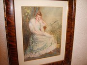 antique art, paintings, pictures victorian young lady water col Victorian Young Lady Water Col