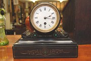 antique clocks & timepieces 19thc slate malachite mantle 19thC Slate Malachite Mantle
