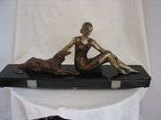 Art Deco Spelter Girl with Dog