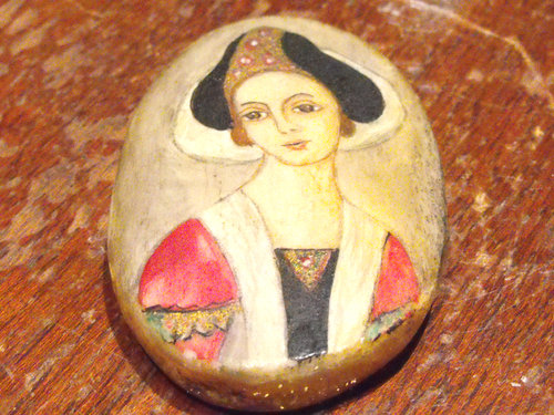 Antique Bone Pendant Portrait Miniature of Lady Bone Pendant Portrait Miniature of Lady