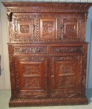 17th C GreenMan Carved Oak Cou
