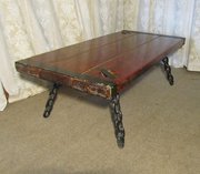 antique furniture a heavy ships elm and iron cof A Heavy Ships Elm and Iron Cof