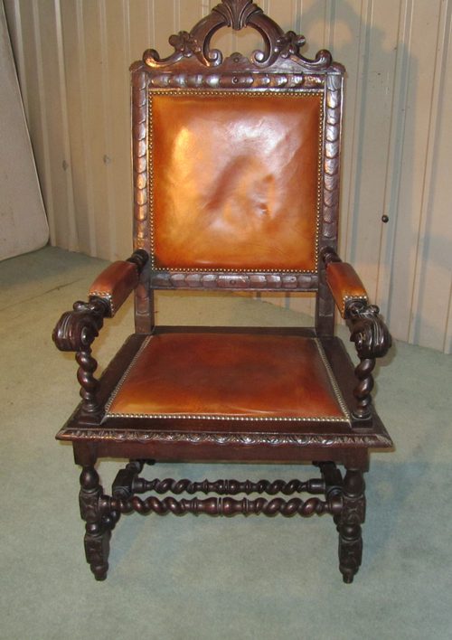 LARGE ANTIQUE CARVED OAK CAPTAINT'S CHAIR FROM A LODGE