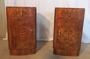 Pair Veneer Burr Walnut Art De