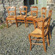 antique furniture set of 6 french elm and rush k Set of 6 French Elm and Rush K