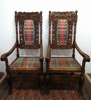 Large Pair of Hand Carved Oak