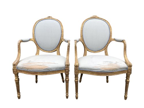 Antique Pair Gilt Open Armchairs