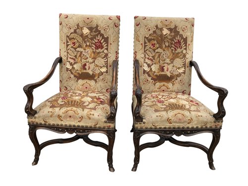 Antique Pair Of French Open Armchairs