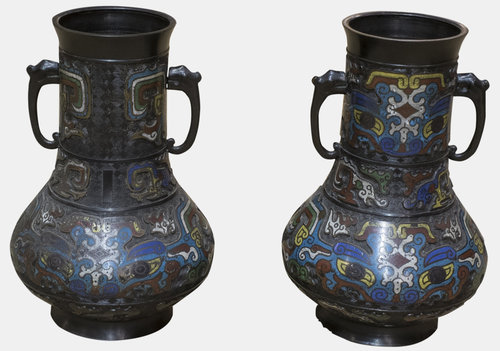 Pair Of Oriental Cloisonne Vases