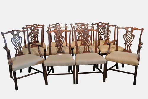 Set Of 12 Fine 19th c. Chippendale Dining Chairs