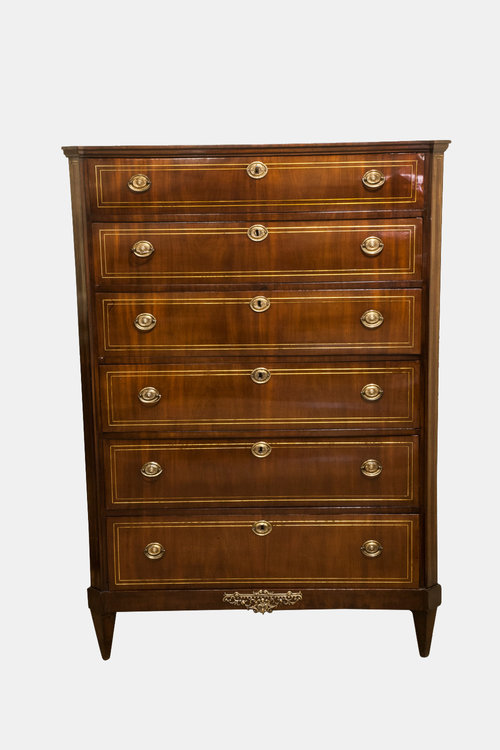 Tall Brass Inlay Chest Of Drawers