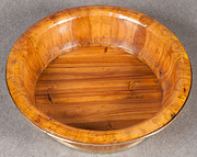 antique treenware yew wood brass bound trug bow Yew Wood Brass Bound Trug Bow