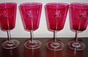 Six antique Armorial Cranberry