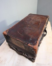 Large Antique Brown Leather Tr