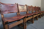 Set of Six Antique Oak  Leathe