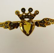 Citrine  Pearl Heart Brooch