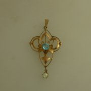 antique jewellery edwardian aqua and pearl penda Edwardian Aqua and Pearl Penda