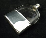 19th C Silver  Glass Hip Flask