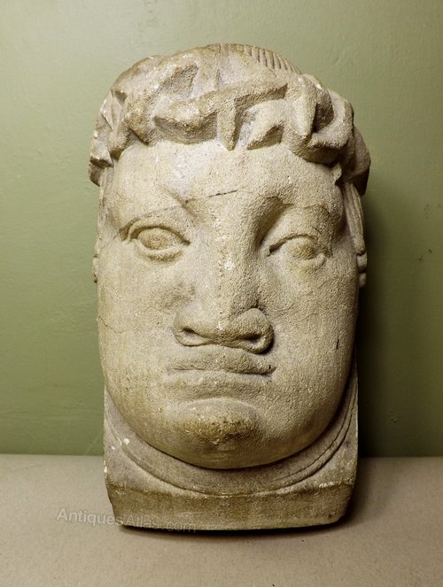 Antique Carved Stone Head Carved Stone Head