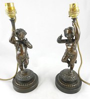 Pair of 19th C Bronze Cherub L