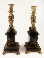 antique bronzes pair of bronze ormolu candles Pair of Bronze Ormolu Candles
