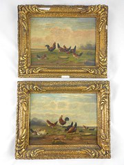antique art, paintings, pictures pair of late 19th c oil painti Pair of Late 19th C Oil Painti