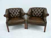 Pair of Brown Leather Chesterf