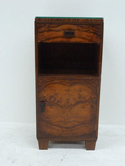 antique furniture walnut and zebrawood bedside t Walnut and Zebrawood Bedside T