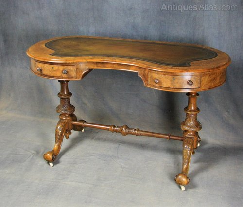 Victorian Burr Walnut Kidney Shaped Writing Table